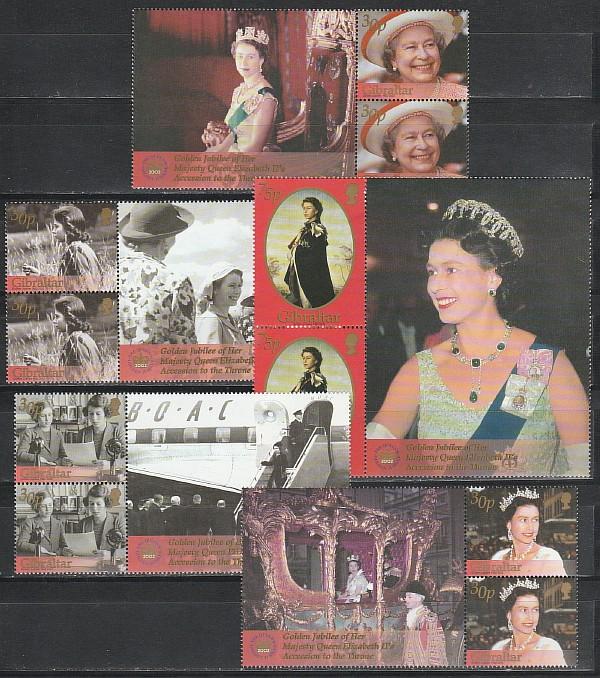 Гибралтар 2002, 50 лет Правления Елизаветы II, 5 пар марок с купонами)